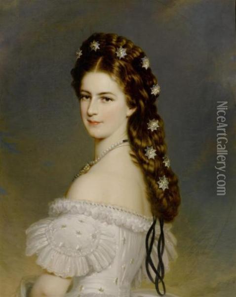 Portrait Of Elizabeth, Queen Of Austria Oil Painting - Franz Xavier Winterhalter