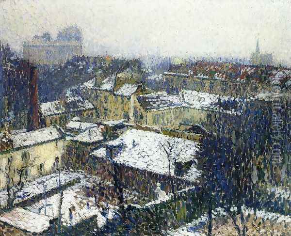 The Roofs of Paris in the Snow, the View from the Artist's Studio Oil Painting - Henri Martin