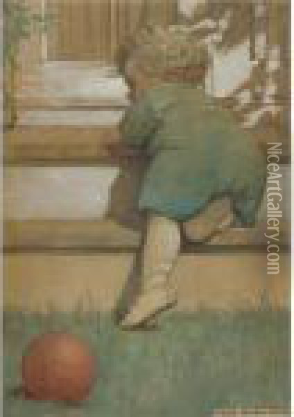 Then The Toddling Baby Boy (the Second Age) Oil Painting - Jessie Wilcox-Smith