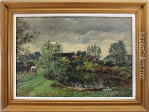 A Farm Pond Oil Painting - Mark William Fisher