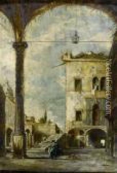 Street View Of Venice Oil Painting - Francesco Guardi