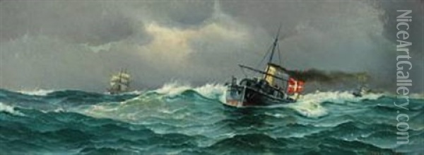 Marine With Ships At High Sea Oil Painting - Vilhelm Victor Bille