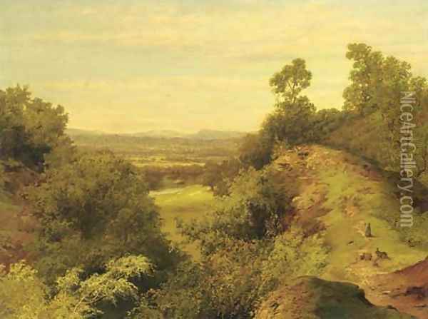 Rabbits in an extensive landscape Oil Painting - B.G. Head