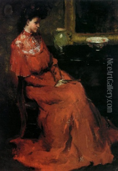 Girl In Red Oil Painting - Charles Webster Hawthorne