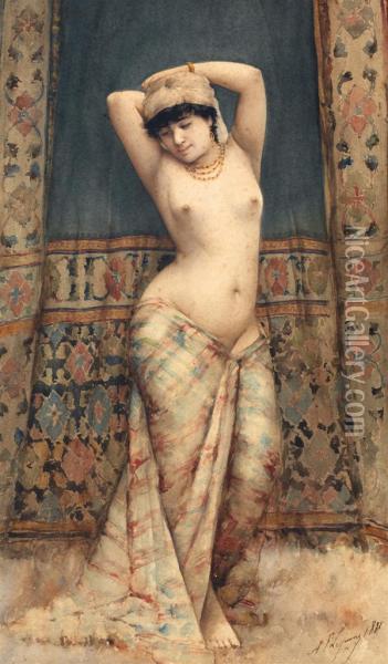Jeuneorientale Au Turban Oil Painting - Adolphe Frederic Lejeune