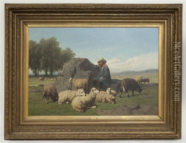 Shepherd With His Flock Oil Painting - Louis Robbe