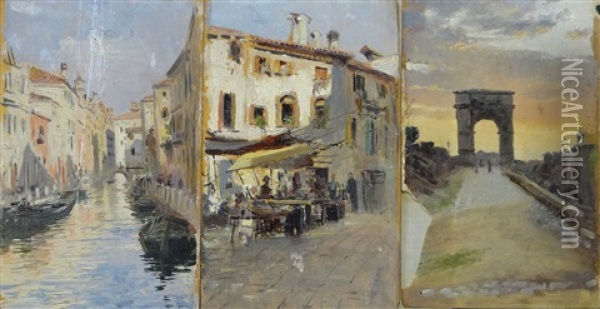 Tres Paisajes De Paris Y Venecia Oil Painting - Juan Jose Garate Y Clavero