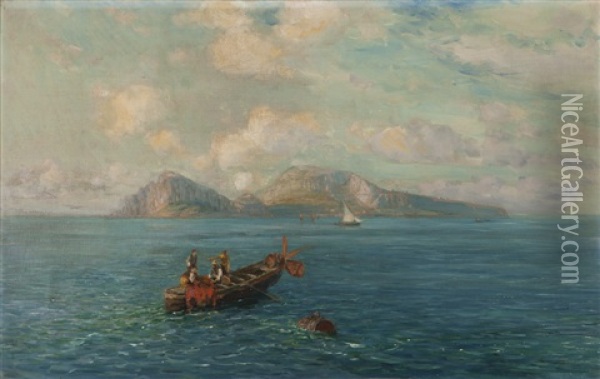 View Of Fishermen And The Island Of Capri Oil Painting - Bernardo Hay