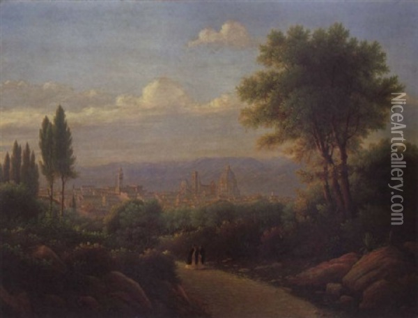 Blick Auf Florenz Oil Painting - Johann Wilhelm Bruecke
