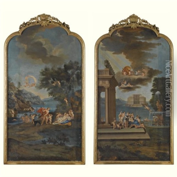 Venus And Adonis (+ The Toilet Of Venus; Pair) Oil Painting - Francesco Albani