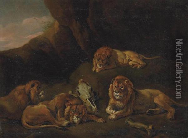 Lions Resting In A Rocky Landscape Oil Painting - Sawrey Gilpin