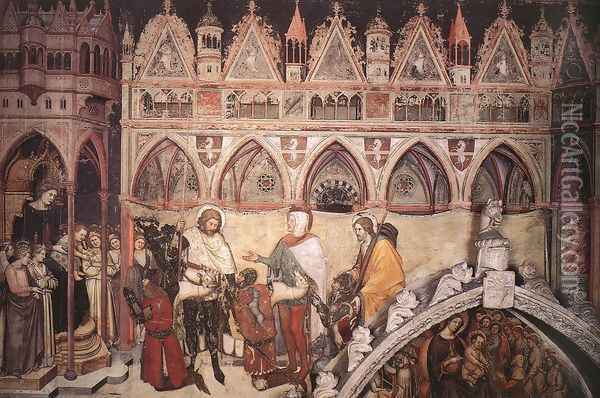 Virgin Being Worshipped by Members of the Cavalli Family (Presentazione della famiglia Cavalli alla Vergine e al Bambino) Oil Painting - Altichiero da Zevio
