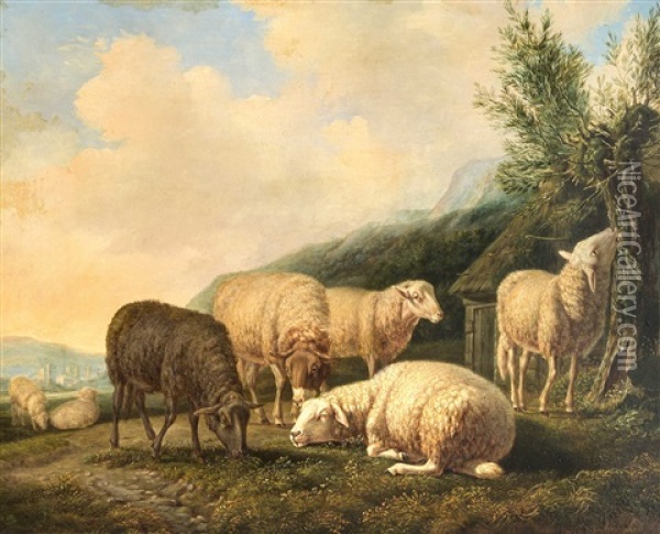 Schafherde In Einer Gebirgslandschaft Oil Painting - Martinus Antonius Kuytenbrouwer the Elder