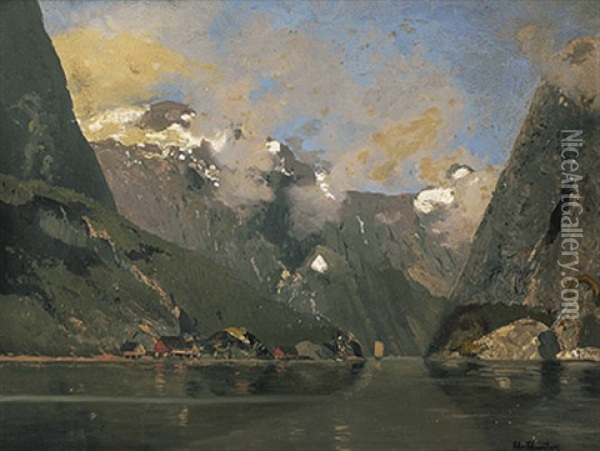Fjordlandschaft Im Fruhling Oil Painting - Adolf Gustav Schweitzer