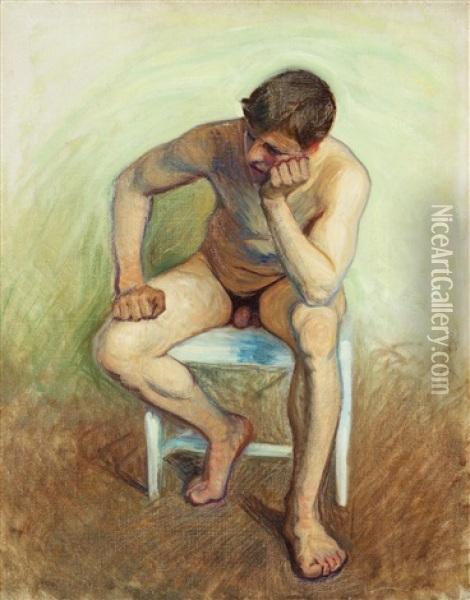 Manlig Aktstudie, Sittande Modell Oil Painting - Eugene Fredrik Jansson
