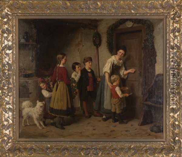 Delivering A Christmas Cake Oil Painting - Otto Rethel