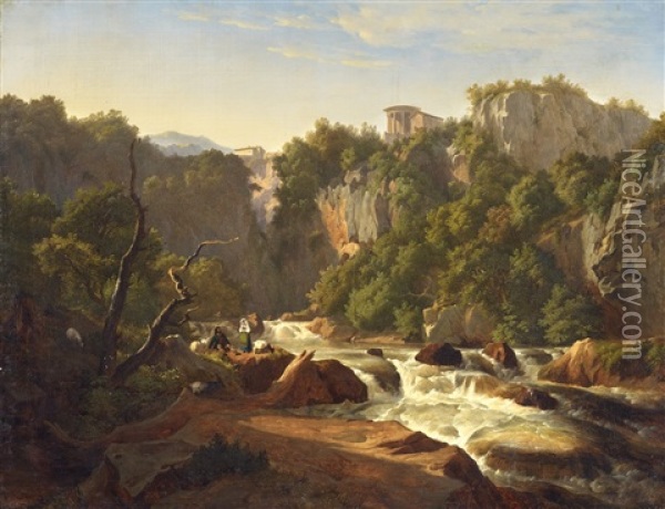 Landscape At Tivoli Oil Painting - Christian Wilhelm Ernst Dietrich