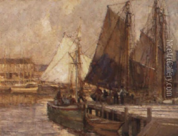 Harbor Scene Oil Painting - Frederick J. Mulhaupt