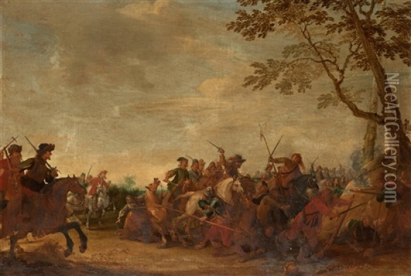 Kavalleribatalj Oil Painting - Adam Frans van der Meulen