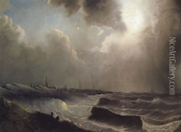 Sturmische See An Der Kuste Bei Scheveningen Oil Painting - Albertus Van Beest