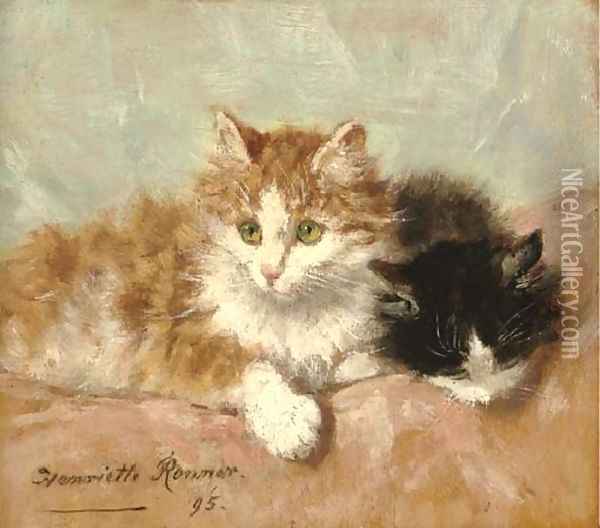Resting kittens Oil Painting - Henriette Ronner-Knip