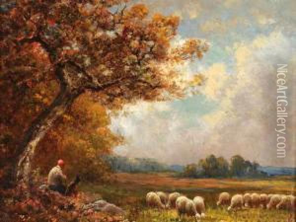 < Les Moutons, Plaine De Chailly >huile Sur Panneau. Signee En Bas A Gauche. 22 X 27 Cm Oil Painting - Paul Chaigneau