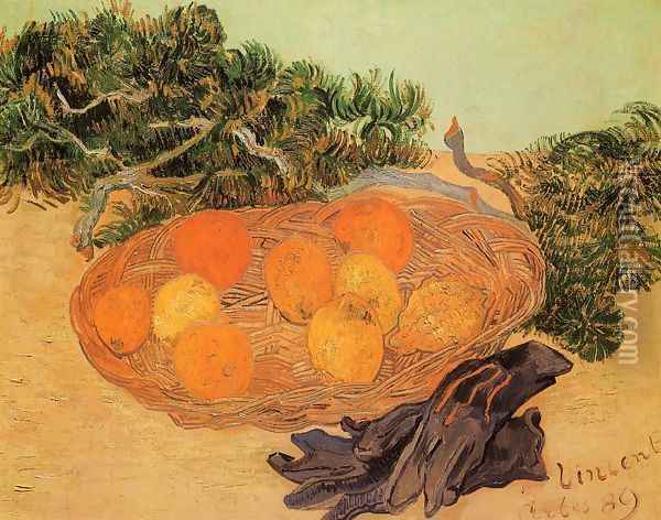 Still Life With Oranges Lemons And Blue Gloves Oil Painting - Vincent Van Gogh