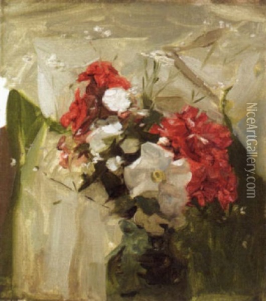 Red And White Flowers Oil Painting - Frank Bramley
