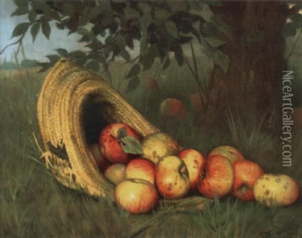 Apples In A Straw Hat Oil Painting - Rufus Way Smith