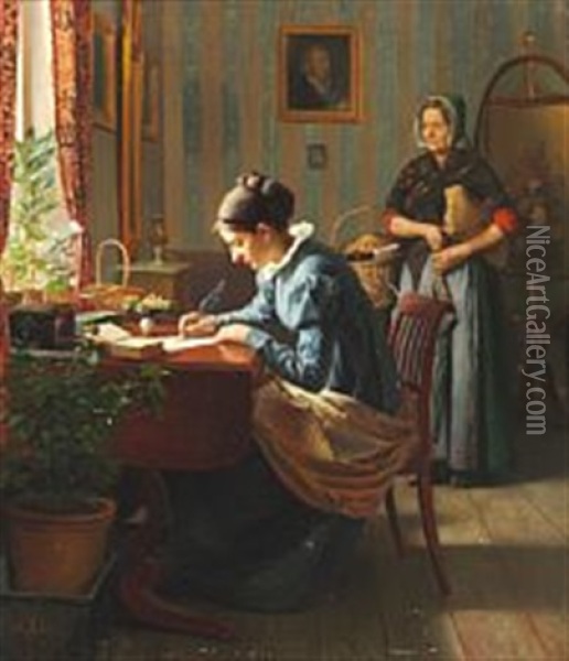 Kamma Rahbek At Her Writing Desk Oil Painting - Carl Thomsen