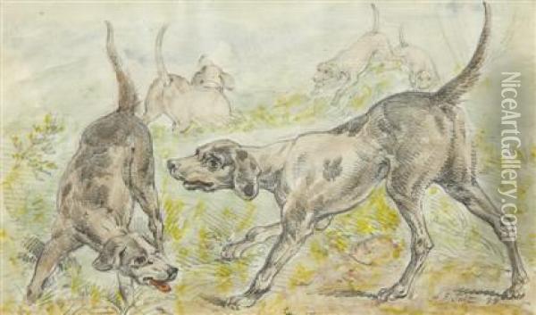 Hounds On The Scent Oil Painting - Arthur Fitzwilliam Tait