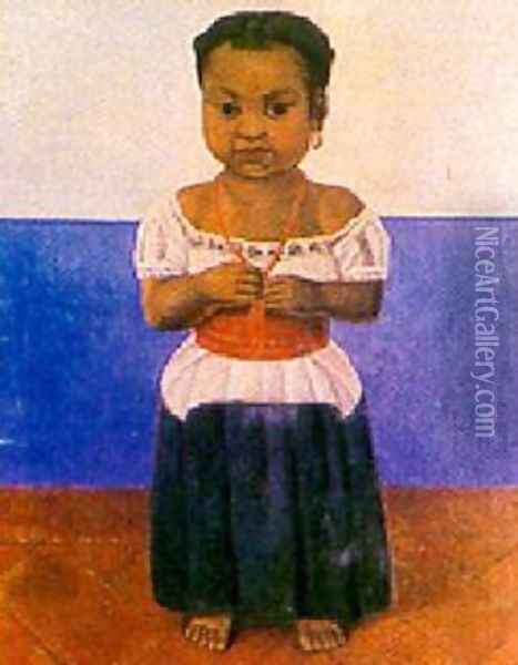 Girl With Coral Necklace Oil Painting - Diego Rivera