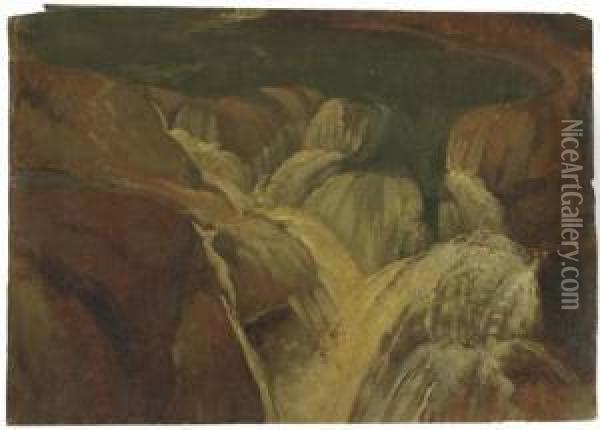Une Chute D'eau Dans Une Grotte A Tivoli Oil Painting - Simon-Joseph-Alexandre-Clement Denis