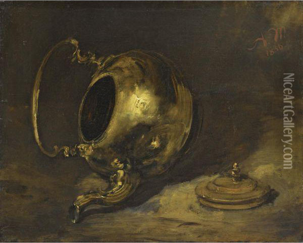 Umgesturzter Teekessel (upturned Teapot) Oil Painting - Adolph von Menzel