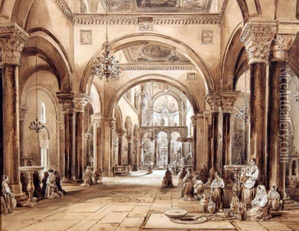 Interno Del Duomo Di San Nicola A Bari Oil Painting - Achille Vianelli