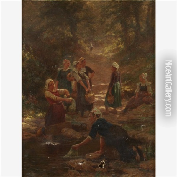 Washerwomen Oil Painting - Theophile-Louis Deyrolle
