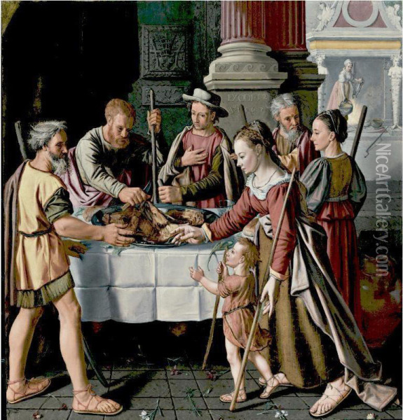 The First Passover Feast Oil Painting - Huybrecht Beuckelaer
