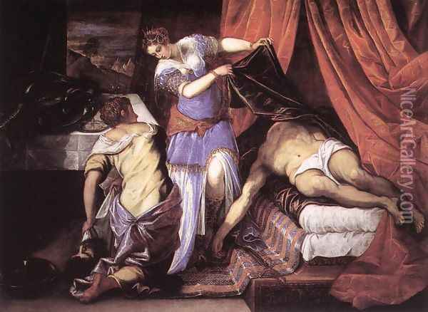 Judith and Holofernes c. 1579 Oil Painting - Jacopo Tintoretto (Robusti)