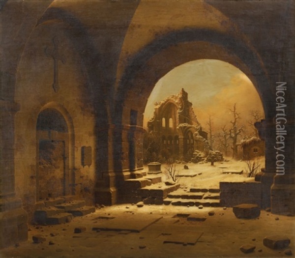 Ruine Des Klosters Heisterbach Oil Painting - Carl Georg Adolph Hasenpflug