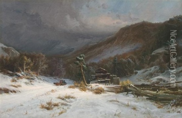 Late Afternoon In The Shawangunk Mountains Oil Painting - Johann Hermann Carmiencke