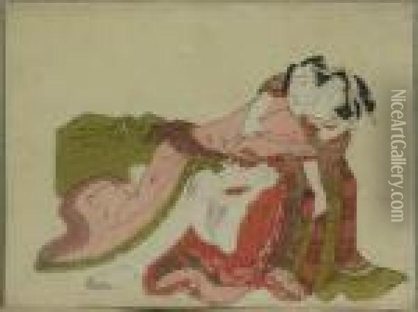 Zugeschrieben. Kurtisane Und Klient, Japan Oil Painting - Katsushika Hokusai