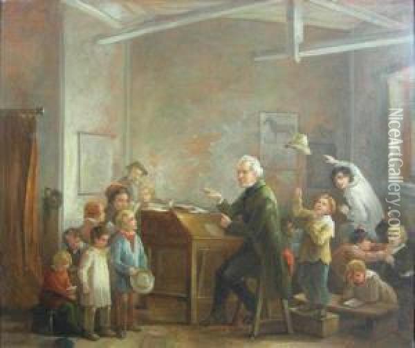 The Village School Oil Painting - John Joseph Barker Of Bath