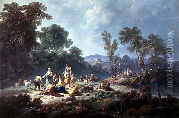 A Wooded Landscape Oil Painting - Jean-Baptiste Pillement