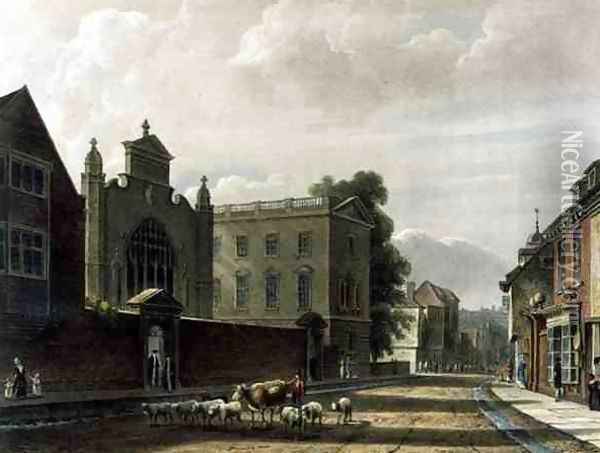 Exterior of St. Peters College Peterhouse, Cambridge, from The History of Cambridge, engraved by Joseph Constantine Stadler fl.1780-1812, pub. by R. Ackermann, 1815 Oil Painting - Augustus Charles Pugin