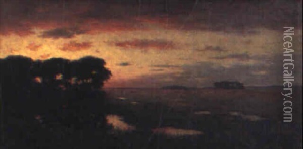 Sunrise On The Swamp Oil Painting - Eugene Alonzo Poole