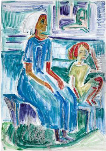 Contadina Seduta Con Bambino Oil Painting - Ernst Ludwig Kirchner