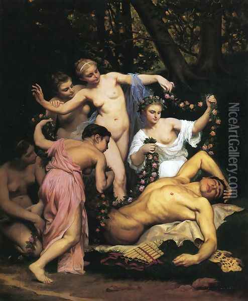 Pan's slumber 1870 Oil Painting - Emile ( Jean Baptiste Philippe) Bin