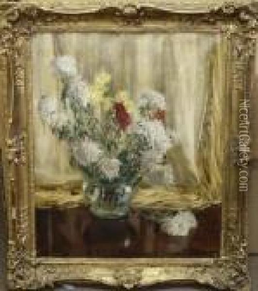 Flowers In Glass Bowl Oil Painting - Algernon Talmage