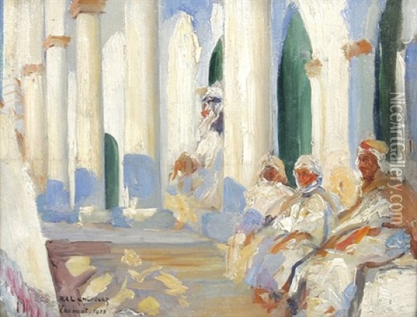 Vor Einer Saulenhalle Sitzende Araber Oil Painting - William Lambrecht