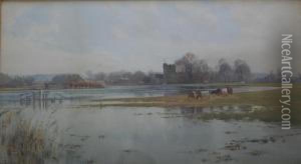 A February Flood Oil Painting - John Pedder